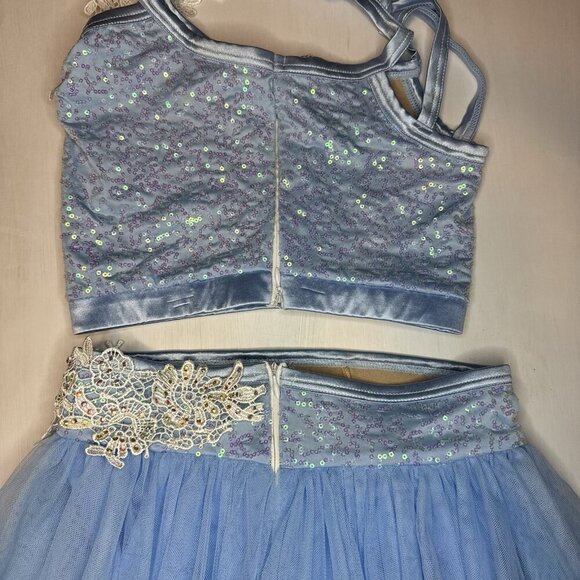 Weissman Dance Costume Girls L 2-Piece Blue Tutu Top Cinderella 9491 Sequins - Picture 8 of 16